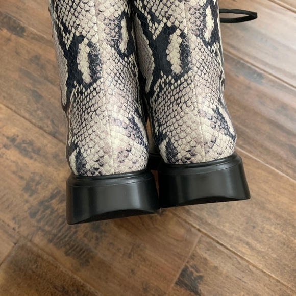 Stuart Weitzman McKenzee Python-Embossed Leather Combat Boots - Picture 5 of 8